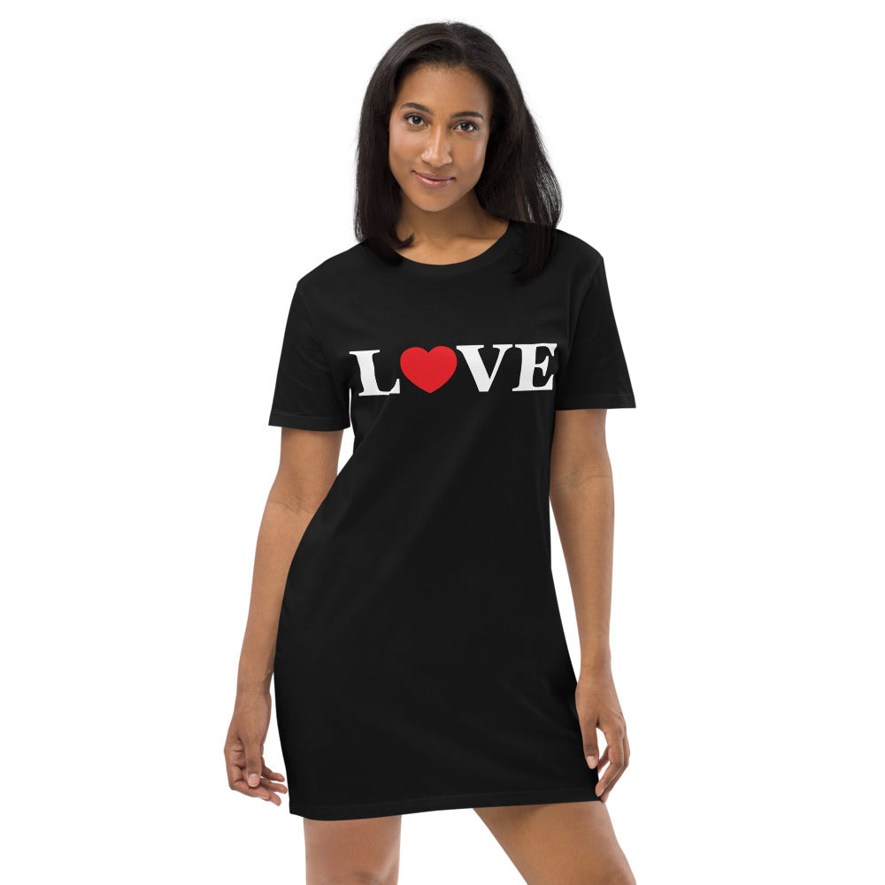 LOVE Organic Cotton T-Shirt Dress - Black / Pink