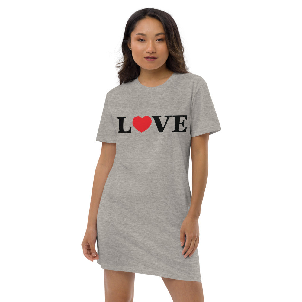 LOVE Organic Cotton T-Shirt Dress - White / Grey