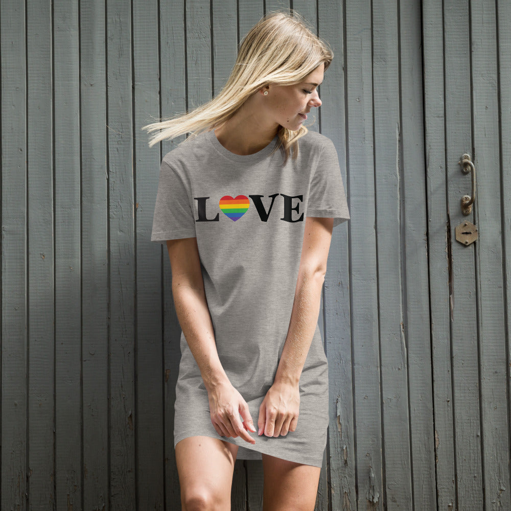 LOVE Is Love Organic Cotton T-Shirt Dress - White / Grey